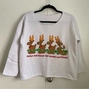 Reindeer “blitzed” Distressed White Sweatshirt